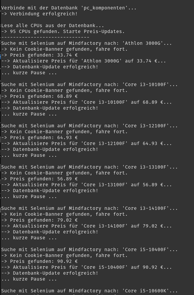 Screenshot des Scraper-Skripts bei der Arbeit